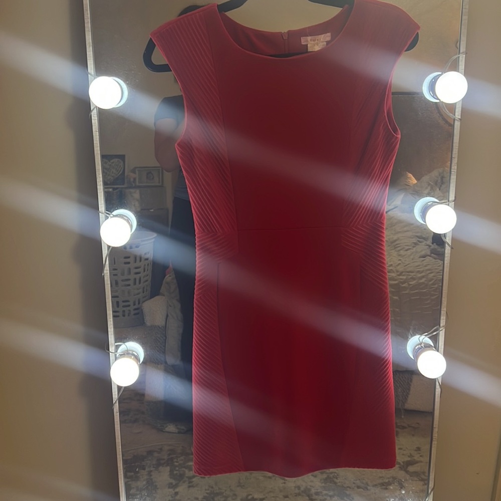 Esley Red Ribbed Textured Mini Dress - Picture 2 of 5
